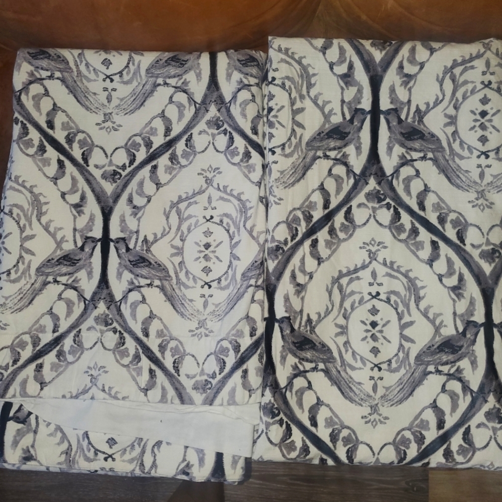 Curtains  50X84 Lined pole pocket Cotton Medallion Trellis Birds